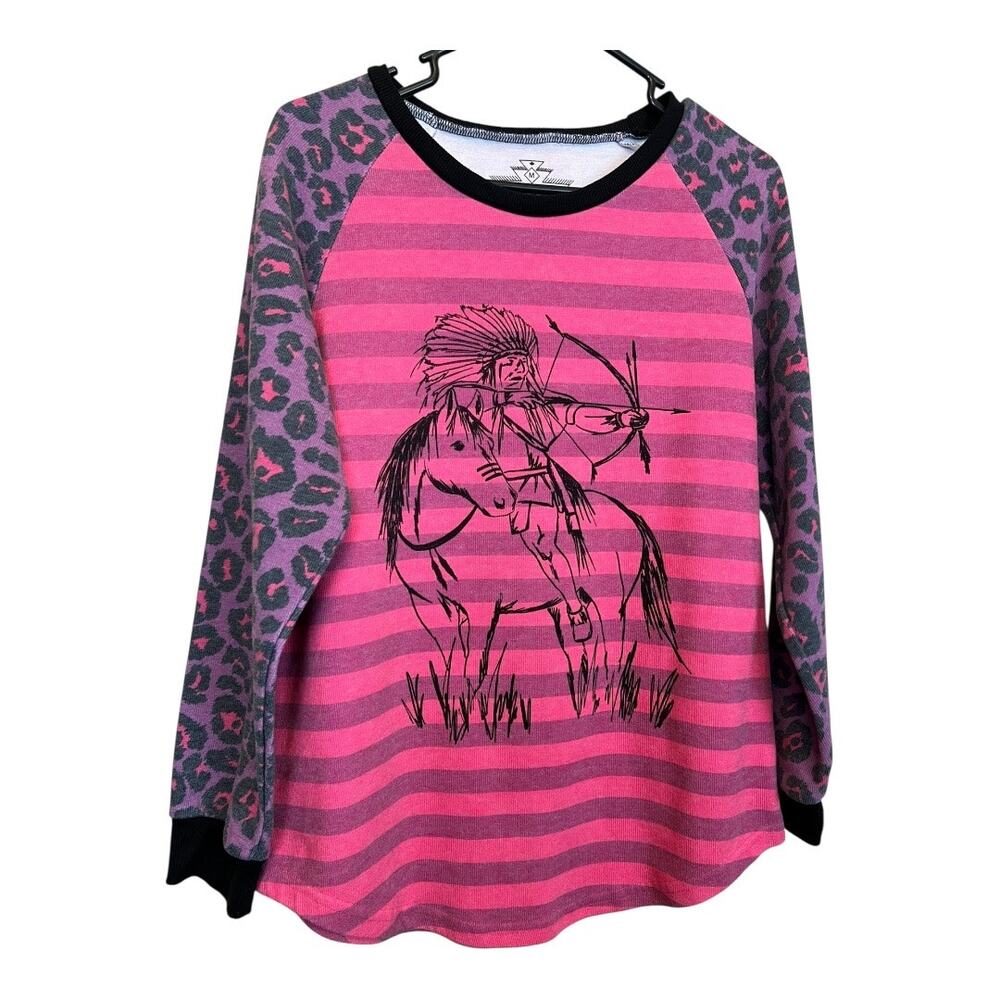 Crazy Train Western Boho Blouse Shirt Top Medium Leopard Long Sleeve - Picture 3 of 4